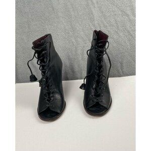 Coach Lena Women's size 7.5 B Black Suede Lace-up Peep Toe Ankle Heels